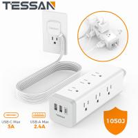 ราคา TESSAN 3M Extension Cord Flat Plug Power Strip with USB 1050J Surge Protector Extension Cord with 9 Outlets 3 USB Ports 10 Feet Extension Cord with Multiple Outlets Flat Plug 1875W 15A Desk Accessorie