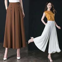 ราคา ขนาดใหญ่ Big Size M 8XL Womens Solid Color Black White Wide Leg Summer Autumn Pants Ladies Elegant Office wear 8 10 Trousers (20514818691)