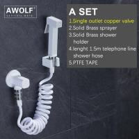 ราคา Douche Kit Hand Held Toilet Bidet Sprayer Shattaf Solid Brass White Angle Valve Square Bidet Washer Shower AP2220 (10054675316)