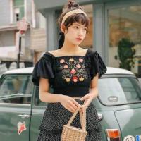 ราคา เสื้อผ้าสไตล์เกาหลี ใส่สวย พิมพ์ลายดอกสวยมากเปิดไหล่ แขนตุ๊กตาจั้มเอว เอวสม๊อค ฟรีไซร์ (802590923)
