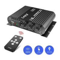 ราคา เครื่องขยายเสียงลำโพงขนาดเล็กในตัว12V เครื่องขยายเสียงสเตอริโอ2 1ช่องซับวูฟเฟอร์เครื่องขยายเสียง LEPY838USB FY (21140788215)