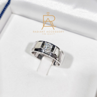 ราคา แหวนเงินแท้ ชุบทองคำขาว แหวนชาย ฝังเพชร Moissanite 0 5กะรัต (20586291027)