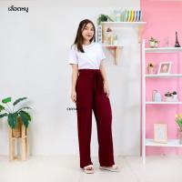 ราคา 9909 กางเกง เอวสูง ขายาว อัดพลีท เอวขนมจีบ แต่งขอบระบาย (21247057293)