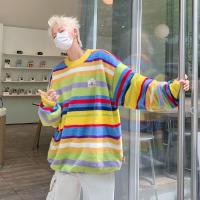 ราคา Hanlu เสื้อไหมพรมผู้ชาย เสื้อสเวตเตอร์คู่ผู้ชายคอกลมหลวมเสื้อกันหนาวลายทางสีรุ้งรอบคอหลวมอเนกประสงค์ (20611405099)