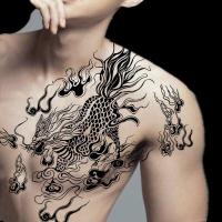 ราคา เสื้อเกราะครึ่งตัวสติกเกอร์รอยสักผ้าคลุมไหล่หน้าอกสำหรับทั้งหญิงและชายสไตล์ญี่ปุ่นแบบดั้งเดิมสำหรับทั้งหญิงและชายหมึกมังกรแขนสติ๊กเกอร์ที่เหมือนจริงสีดำและสีเทา (19704888967)