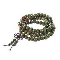 ราคา Olive Green Sandalwood Beads Buddha Buddhist Stretch Necklace Rosary 29 (20386923131)