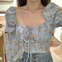 ราคา COD Cicishop 355 เสื้อครอปปาดไหล่แขนยาวใส่แขนตกก็ได้มีแขนก็ดี แต่งจั้มแขน เข้ารูปสะดุดตา ลายดอกผูกเชือกอก ปังสุด (19726114242)