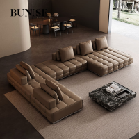 ราคา BUNISE lawrence leather modular sofa Italian minimalist living room horizontal room large family straight square sofa TB1114 (20911182729)