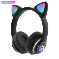 ราคา หูฟังบูลทูธ Flash Light Cute Cat Wireless Bluetooth Headphone Headsets with Mic Can control LED Kid Girl Stereo Bass Music Helmet Phone Headset Bluetooth Wireless Earphone Earbuds หูฟังบลูทูธ หูฟังไร้