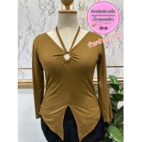 ราคา เสื้อสาวอวบร้านแป้งแฟชั่น เสื้อรุ่นแขนยาวแต่งอกวงกลมรูดอก38 46 ยาว26นิ้ว รอบแขน13 20นิ้ว ผ้าร่องยืด (17298749415)