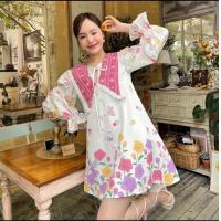 ราคา GANNIESHOP พร้อมส่ง M 2XL Ai4 dress เดรส เดรสสั้น เดรสสีขาว คอกะลาสี เดรสสีชมพู เดรสสาวอวบ เดรสลายดอกไม้ เดรสน่ารักๆ ใส่ไปงานแต่ง ใส่ไปเที่ยว ใส่ไปทะเล เดรสเสื้อแขนยาว มินิเดรสกระโปรงแขนยาวพิมพ์ลาย NE