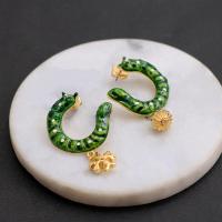 ราคา Tory Burch New Luxury Niche Design ประณีต Hand Painted Enamel Green Color Caterpillar Earrings Female Gift high quality (17110227278)