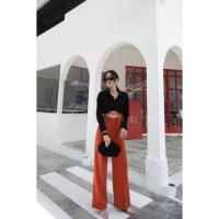 ราคา กางเกงขายาวเอวสูง Angust Pants สายผูกเอว ทรงขากระบอกสวยมาก งานBasic studio (17715161321)