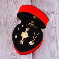 ราคา Women Bracelet Watch Set Gold Crystal Design Necklace Earrings ring Female Jewelry Set Quartz Watch Women s Gifts For Valentine (17629563203)