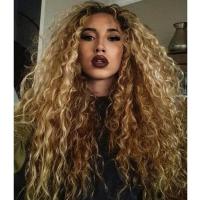 ราคา QDZ942 สีดำทองยาวผมหยิกวิกผมสังเคราะห์น้ำคลื่นวิกผมยาว (15344283100)