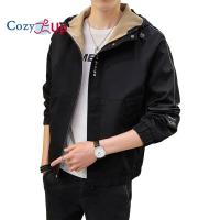 ราคา Cozy Up Fashion Bomber Jackets Men Long Sleeve Casual Hooded Slim Fit Solid Color (15872914535)