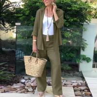 ราคา ชุดวอร์มผู้หญิงผ้าฝ้ายสีพื้น ZANZEA 2ชิ้นชุดวอร์มชุดเสื้อแขนยาวเสื้อกางเกงด้านบน 15 (16479750595)