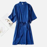 ราคา ผู้หญิงเสื้อคลุมอาบน้ำยาวชุดนอนผ้าฝ้ายสบายผ้าไหมคอ V แขนสั้นชุดนอนชุดนอนเสื้อคลุมสบายๆ Baju Tidur สีทึบ (16562515040)