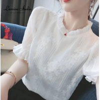 ราคา LAREINE เสื้อแขนพองครึ่งคอเต่าสำหรับผู้หญิงเสื้อครึ่งแขนชีฟองแขนสั้นแบบเกาหลีสไตล์ลำลองเสื้อท่อนบนลายลูกไม้ (17494046287)