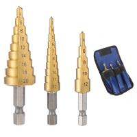 ราคา 4pcs HSS ดอกสว่าน ทรงเจดีย์ เจาะขยาย คว้านรู เคลือบไทเทเนี่ยม ดอกเล็ก ใหญ่ ขั้นบันได StepDrill เจาะรู ขยายรู คว้านรู 4PCS Imperial Step Drill Bit Set (16272139647)