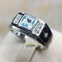 ราคา แหวนบลูโทแพซ แหวนเงินแท้ ชุบทองคำขาว พลอยบลูโทแพซแท้ เพชรSwiss YTG 8309 (16019882148)