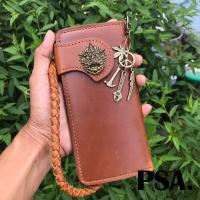 ราคา กระเป๋าสตางค์หนังแท้100 กระเป๋าเงิน กระเป๋าวินเทจ กระเป๋าใบยาว สไตล์วินเทจ กระเป๋า สายหนังถัก พวงกุญแจ 01 (856632445)