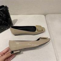 ราคา COD2023 spring new super Roger vivierˉ hotthe same stylerv high heels patent leather square buckle thick heel medium heel flat bottom square toe shoes women (20252602624)