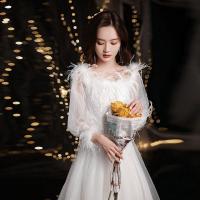 ราคา ชุดราตรีประชุมประจำปีรูปดาวที่มีเสน่ห์สำหรับผู้หญิงขนนกสีขาวส่วนยาวสีแขนยาวชุดราตรีเจ้าภาพจัดเลี้ยงที่สง่างาม (17236037261)