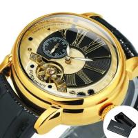 ราคา 2023 ForXining นาฬิกานาฬิกากลไก Tourbillon ทองคำสีกุหลาบสำหรับผู้ชายแบรนด์ปลายมนนาฬิกาสายหนังหรู Relogio Masculino (20363218675)