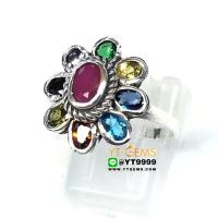 ราคา แหวนนพเก้า แหวนเงินแท้ รมดำ พลอยหลากสี CZ YTG 9825 (18224963392)