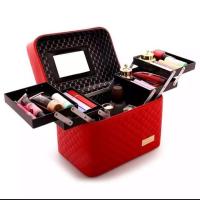 ราคา กระเป๋าเครื่องสำอางค์ สวย ใบใหญ่ บางขวดตั้งได้ กระเป๋าสีแดง (19279672601)