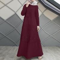 ราคา ZANZEA Women O Neck Long Sleeve Lace Stitching Muslim Long Dress (16493316629)
