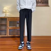 ราคา Hantlu กางเกงผ้าตรงกางเกงสำหรับสูทผู้ชายผู้ชายกางเกงผ้าตรงกางเกงขาม้าถึงข้อเท้าทรงหลวมสูทสีดำ (17098167082)