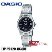 ราคา Casio นาฬิกาข้อมือผู้หญิง สแตนเลสแท้ รุ่น LTP V002D 1BUDF LTP V002D 1B3UDF เรือนเหล็ก หน้าดำ (21222573621)