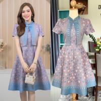 ราคา เดรสผ้าไทย ผ้าทอลาย อัดกาว แบบกั๊กคอจีน ทรงย้วย ซิบหลัง (21031637466)