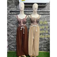 ราคา Set2 ชิ้น เสื้อ ลายดอก กางเกง ผ้ายืดอัดพลีทเปลือกไม้ (18494498678)