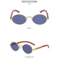 ราคา แว่นตากันแดดกรอบขนาดเล็กไม้เลียนแบบย้อนยุคสำหรับผู้หญิงผู้ชายแว่นกันแดดกรอบโลหะทรงรีเฉดสี Uv400 (20237592238)