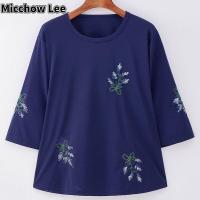 ราคา Micchow เสื้อยืด Lee ย้อนยุคสำหรับผู้หญิง5XL ขนาดพิเศษ100กก เสื้อคอกลมแขนสามส่วนลำลองลำลองหลวม (18750204732)