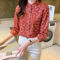 ราคา REHIN Women S Top French Red Round Neck 3 4 Sleeve Printed Long Sleeve Shirt Autumn New Blouse (17615279840)