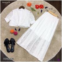 ราคา 6139 ชุดเซท เสื้อคอจีน แขนสั้น กระโปรงยาว ชุดลูกไม้ ชุดทำบุญ งานบวช เสื้อผ้าแฟชั่น ชุดลูกไม้ ทรงเรียบหรู (16980395185)