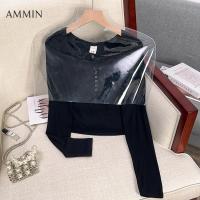 ราคา AMMIN เสื้อยืดเสื้อสตรีผ้าฝ้ายแขนยาวตกแต่งติดกระดุมรอบคอแบบเรียบง่ายใหม่สำหรับฤดูใบไม้ร่วงปี2023เสื้อผู้หญิงแขนพองลำลองสีทึบสไตล์เกาหลี (20639353589)