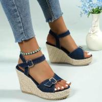 ราคา Women Denim Platform High Heeled Sandals Summer Fashion Open Toe Buckle Wedges Ladies Shoes 2023 New Platform Dressy Sandalias (20032213641)