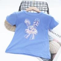 ราคา Girls T shirt 2023 New Cartoon Bunny Sequined Patch 100 Cotton Short Sleeve Round Neck Tops (15086835903)