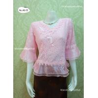 ราคา เสื้อลูกไม้ คอวี แขนระบายผ้าแก้ว ชายระบายผ้าแก้ว สีชมพู (1375932867)