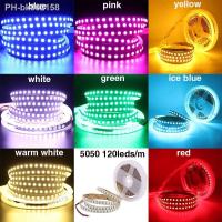 ราคา 5050 RGB Led Strip 12V High Brightness SMD 5054 2835 120 240LEDs M White Red Blue Pink Yellow Flexible Ribbon Tape Light Lamp 5m (20356288596)