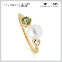 ราคา Gemondo แหวนมุก เงินแท้ 925 ชุบทองสี 22K ประดับเพอริดอท Peridot และโทแพซ Colorless Topaz ดีไซน์โมเดิร์น (4770920809)