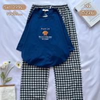 ราคา ชุดเซ็ท ชุดนอน เสื้อโอเวอร์ไซส์กับกางเกงลายสก็อต ลาย น้องหมาMuffin (18960871102)