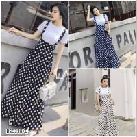 ราคา 5108 ชุดเซท เอี๊ยมกางเกงขายาว เสื้อยืดคอกลม สีขาว ชุดลายจุด เสื้อผ้าแฟชั่น ชุดเที่ยว (16980360616)