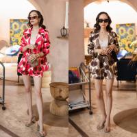 ราคา เซตสูท 2 ชิ้น เสื้อสูท กางเกงขาสั้น ลายดอกทานตะวัน VSHOP (18064525875)