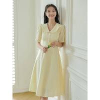 ราคา QearlLady ชุดเดรสกระโปรงลายตารางแขนสั้นปกตุ๊กตาสีเหลืองสำหรับผู้หญิง504S120ฤดูร้อน (16161151504)